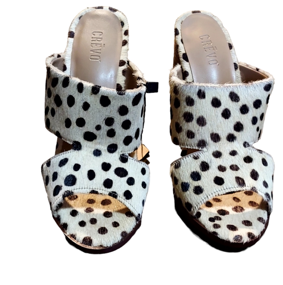 Crevo Women's Size 6 Block Heel Pumps Leather Upper Cow Fur Leopard Print